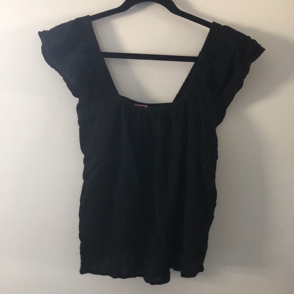 PinkBlush Maternity Black Square Neck Gauze Flutter Sleeve Top, Size Large - Picture 5 of 7